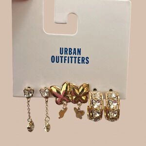 NWT Urban Outfitters Butterfly 3 Sets Gold Earrings